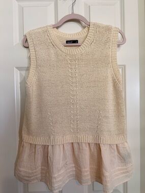 Simply Vera Vera Wang Cream Cable Knit Peplum Tank with Chiffon Hem